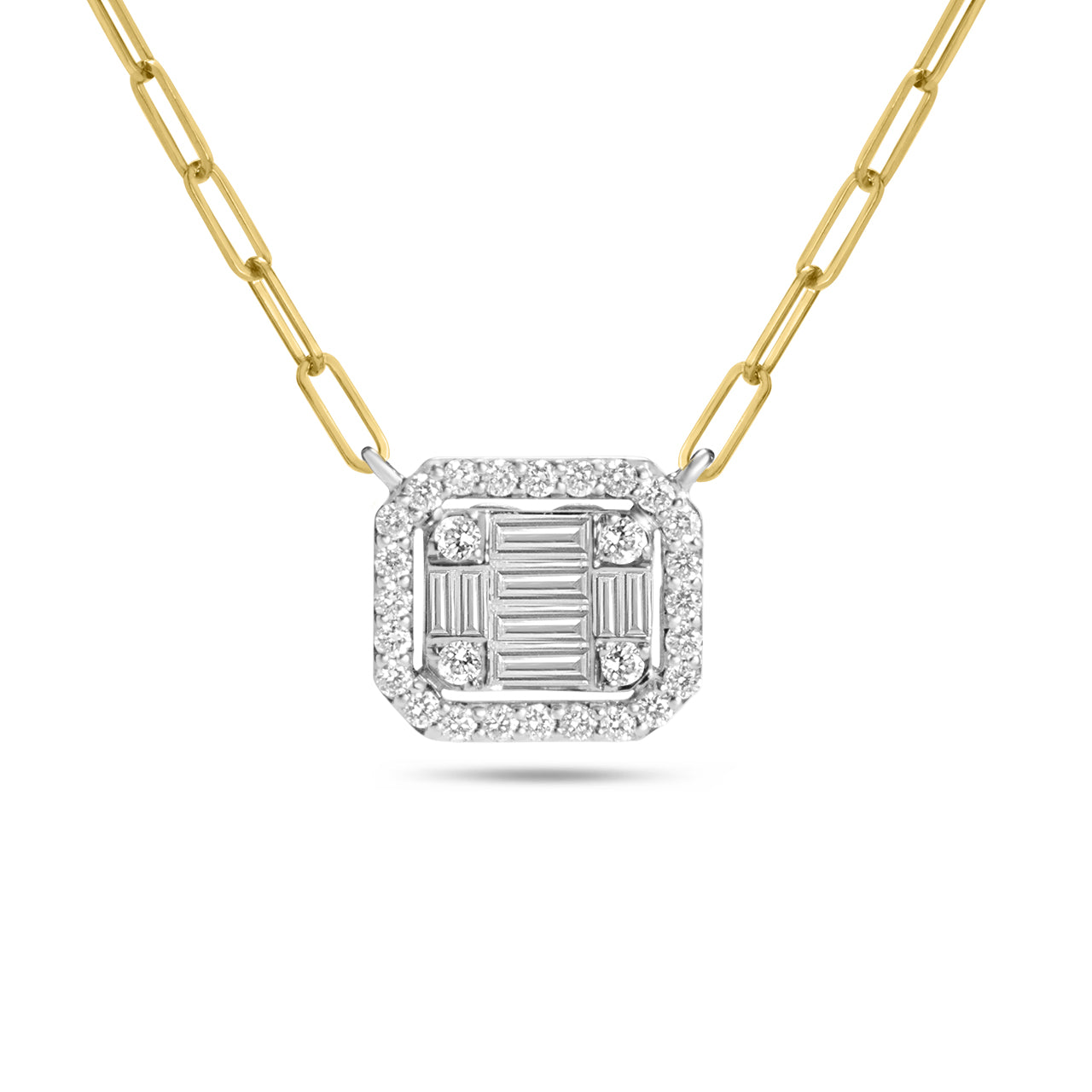 Diamond Emerald Cut Cluster 10.7mm Halo Necklace