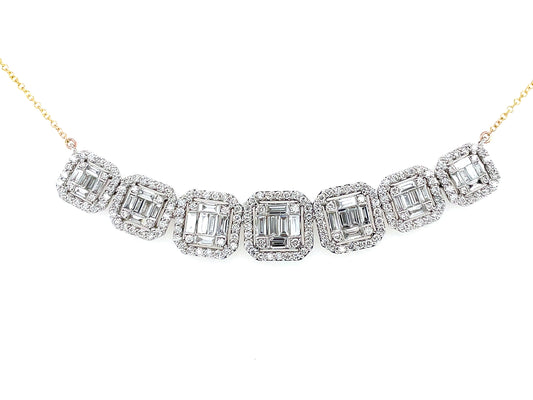 DIAMOND BAGUETTE 7 CLUSTER NECKLACE, 18" BOLO CHAIN