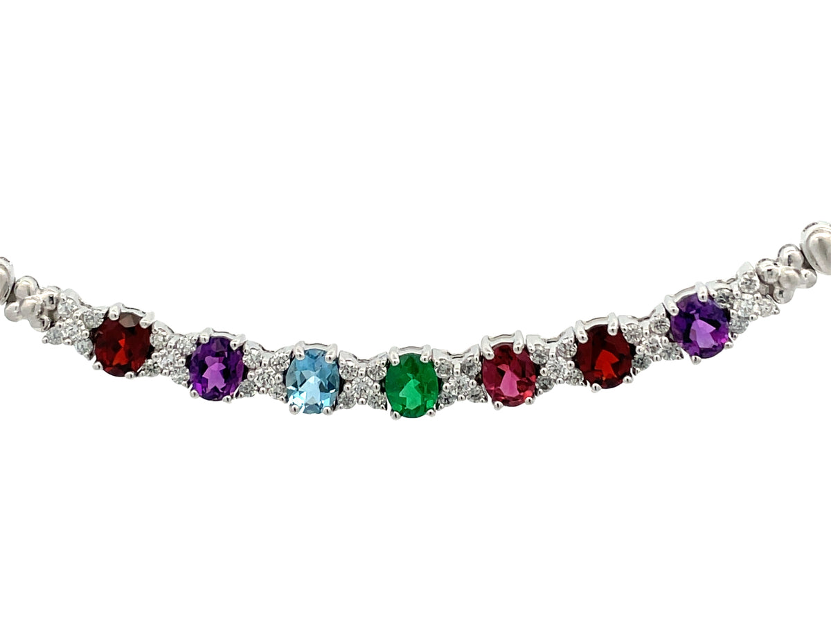 GARNET, AMETHYST, AQUA, EMERALD, PINK TOURMALINE & DIAMOND NECKLACE, SATIN FINISH