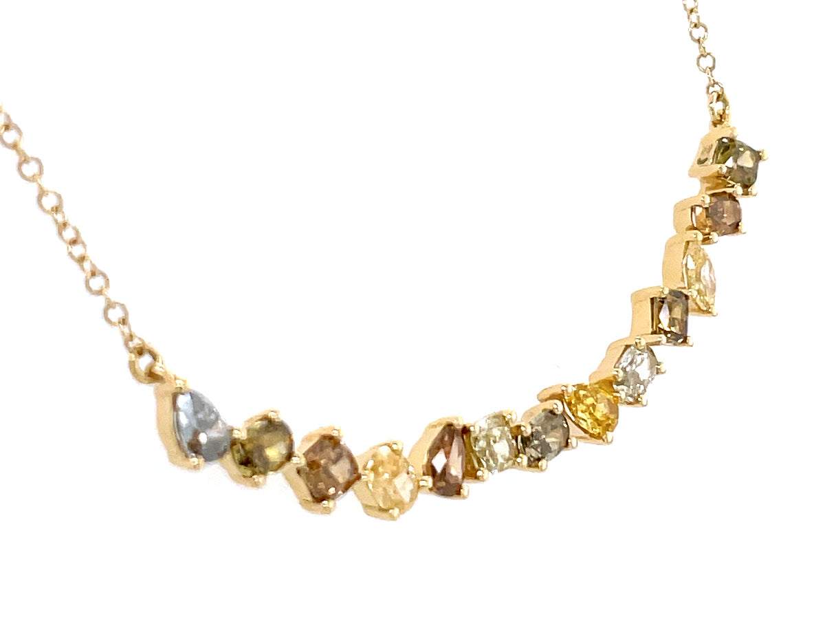 FANCY SHAPE & COLOR DIAMOND CURVED BAR NECKLACE, 18"/17"/16"