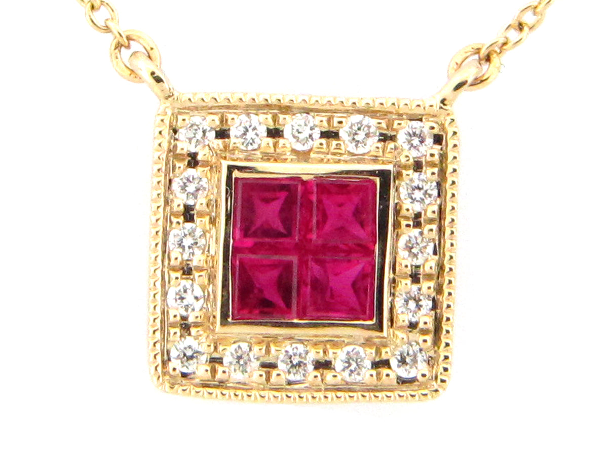 RUBY & DIAMOND SQUARE PENDANT NECKLACE