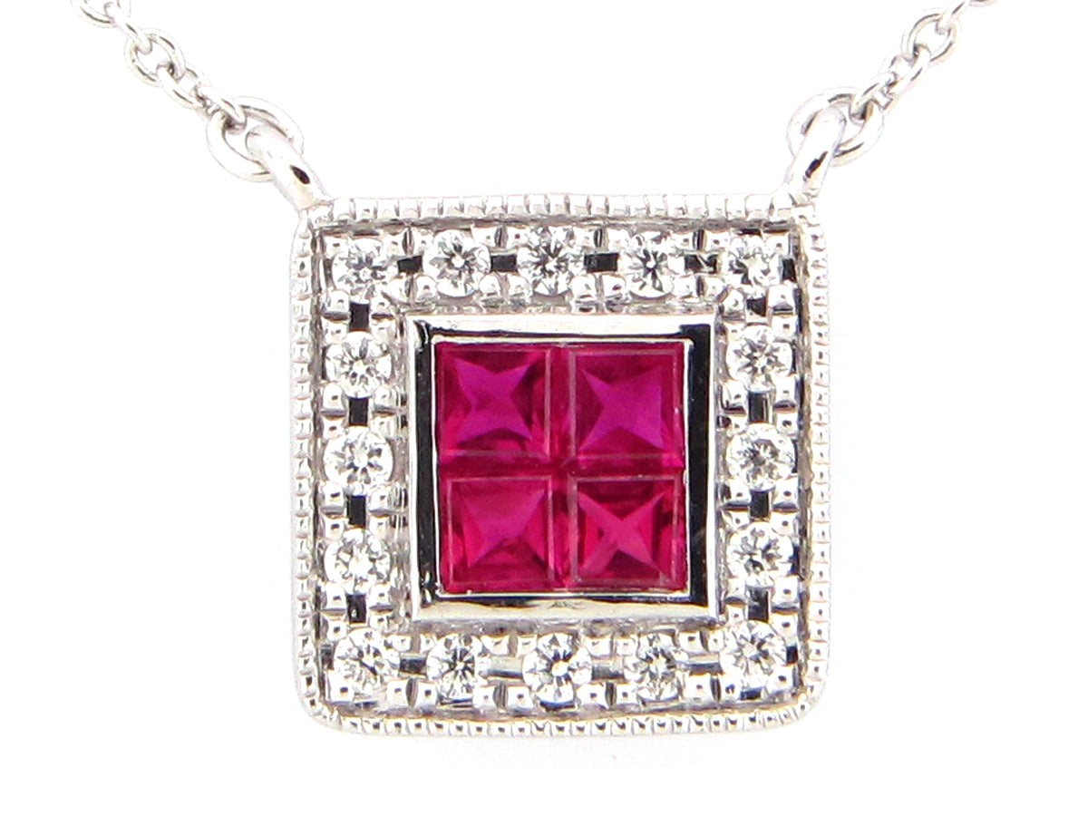 RUBY & DIAMOND SQUARE PENDANT NECKLACE
