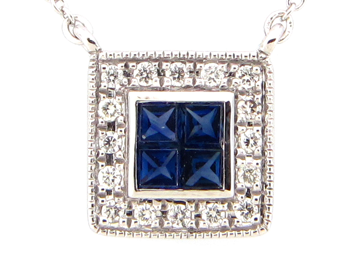 SAPPHIRE & DIAMOND SQUARE PENDANT NECKLACE