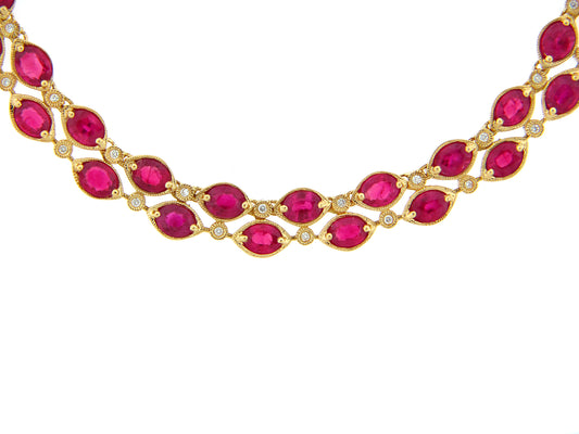 RUBY & DIAMOND 2 ROW NECKLACE, 18KY (H)