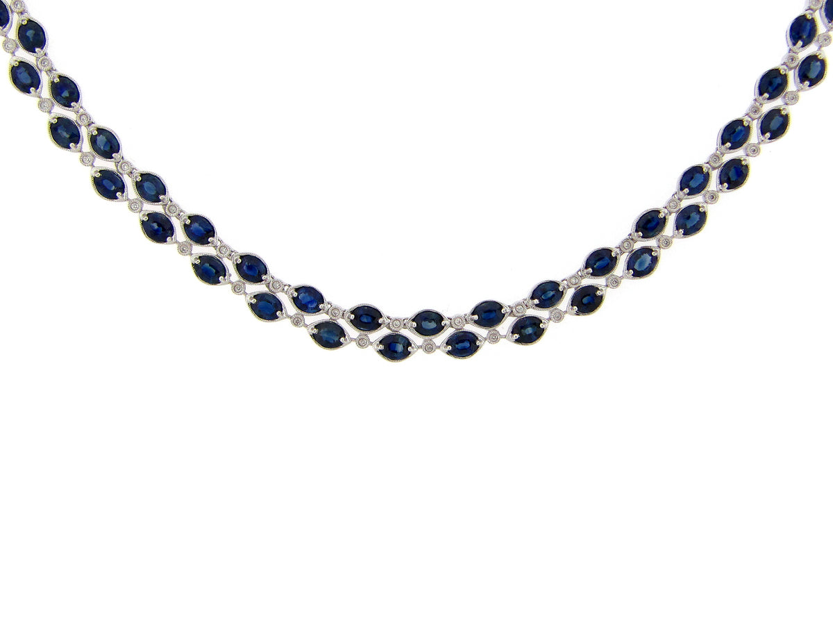 SAPPHIRE & DIAMOND 2 ROW NECKLACE, 14KW (H)