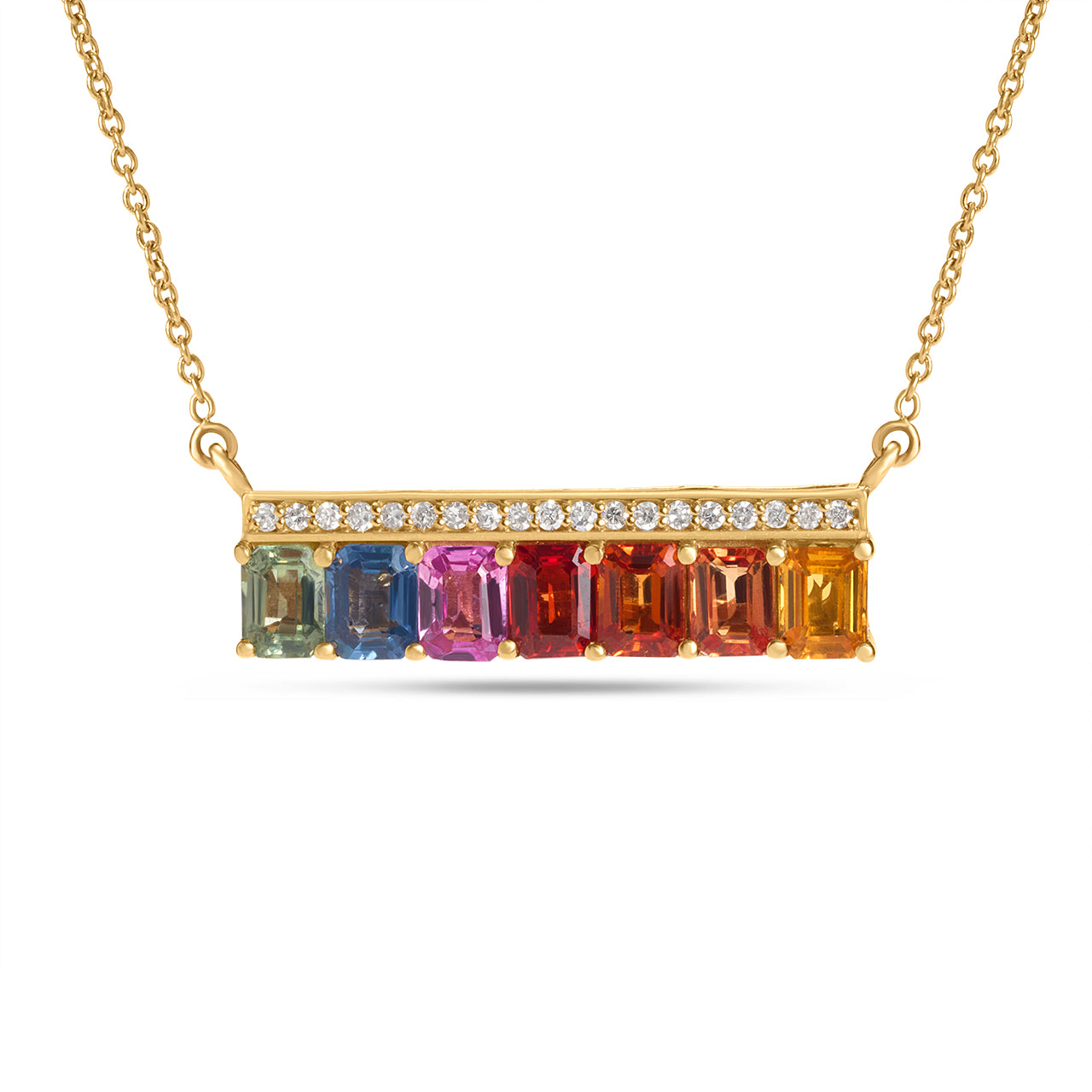 Rainbow Sapphire & Diamond Duet Bar Necklace