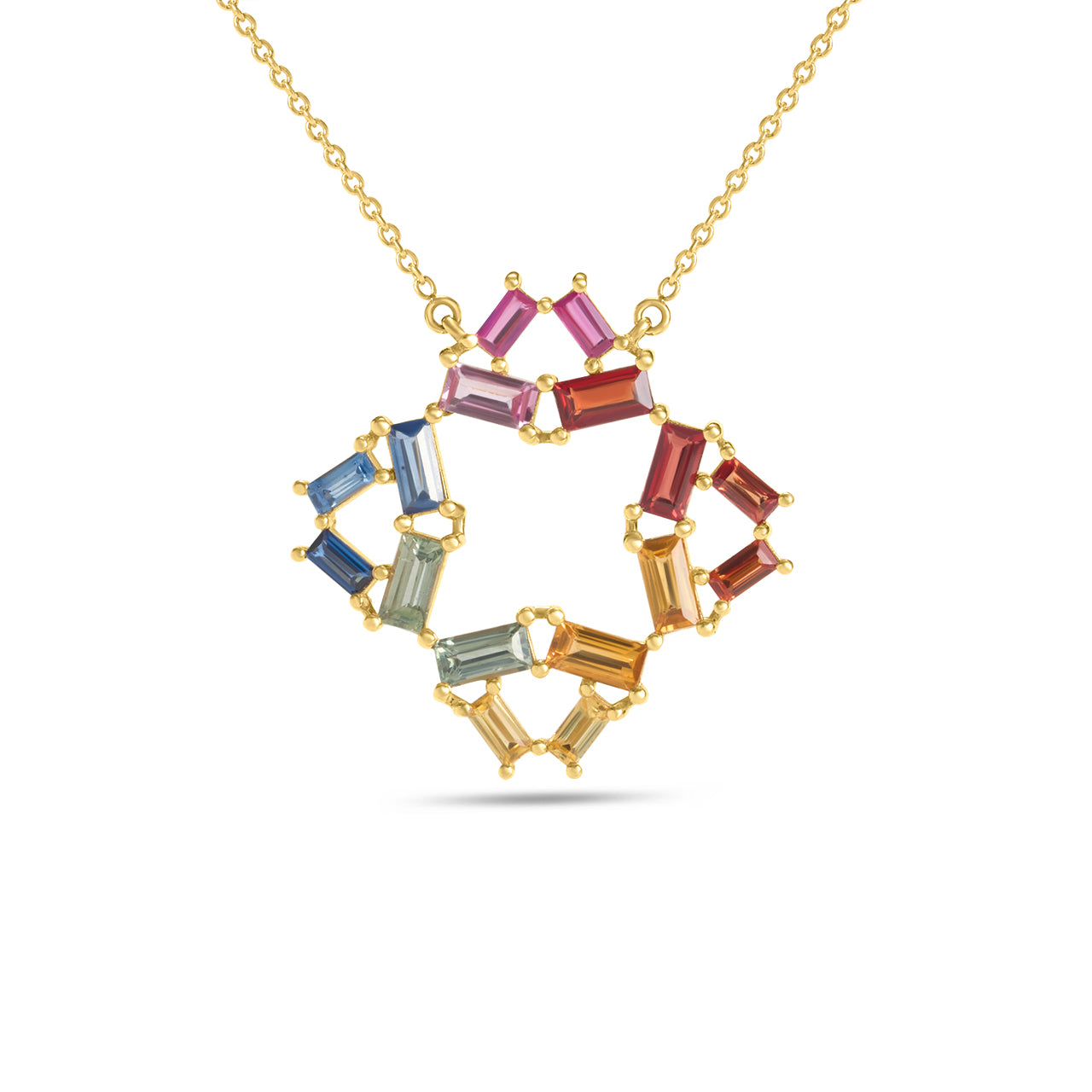 Rainbow Sapphire Baguette Kaleidoscope Necklace