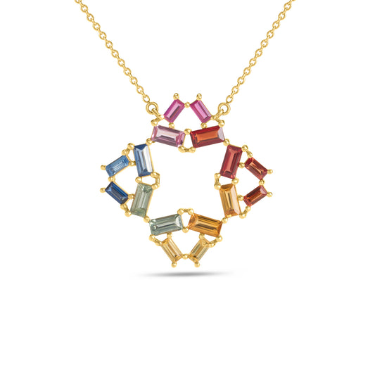 Rainbow Sapphire Baguette Kaleidoscope Necklace