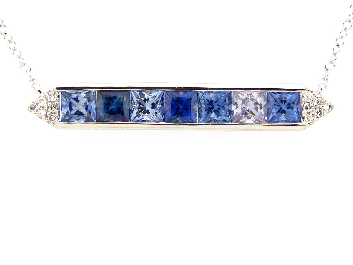 FANCY COLOR SAPPHIRE & DIAMOND PENDANT NECKLACE, 14KW (H/U)