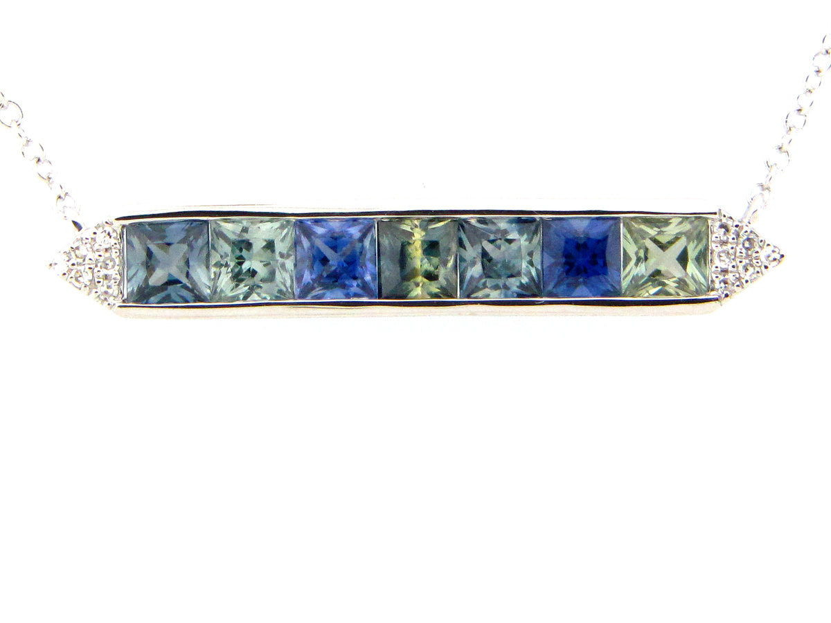 FANCY COLOR SAPPHIRE & DIAMOND PENDANT NECKLACE, 14KW (H/U)