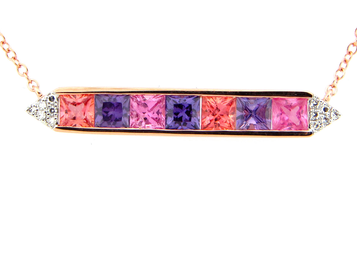 FANCY COLOR SAPPHIRE & DIAMOND PENDANT NECKLACE, 14KR (H/U)