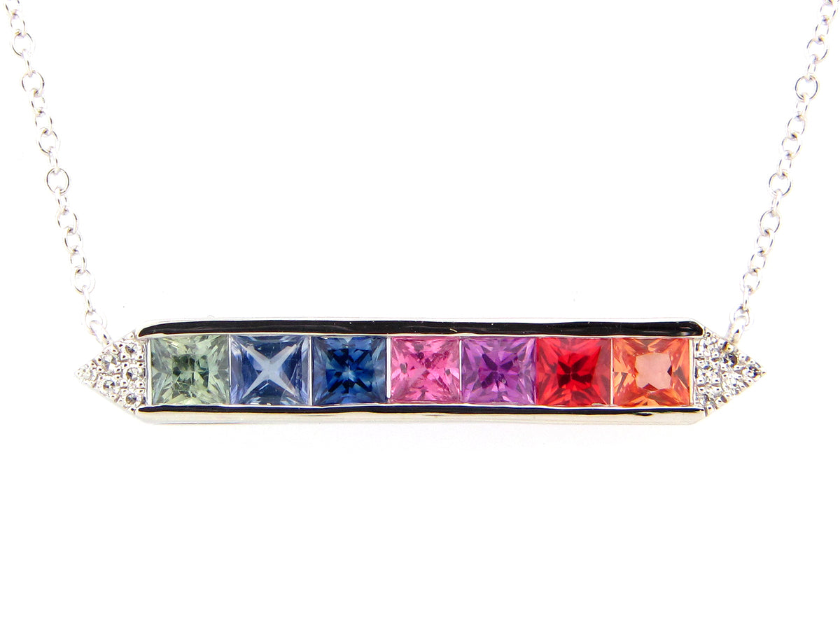 RAINBOW SAPPHIRE & DIAMOND PENDANT NECKLACE