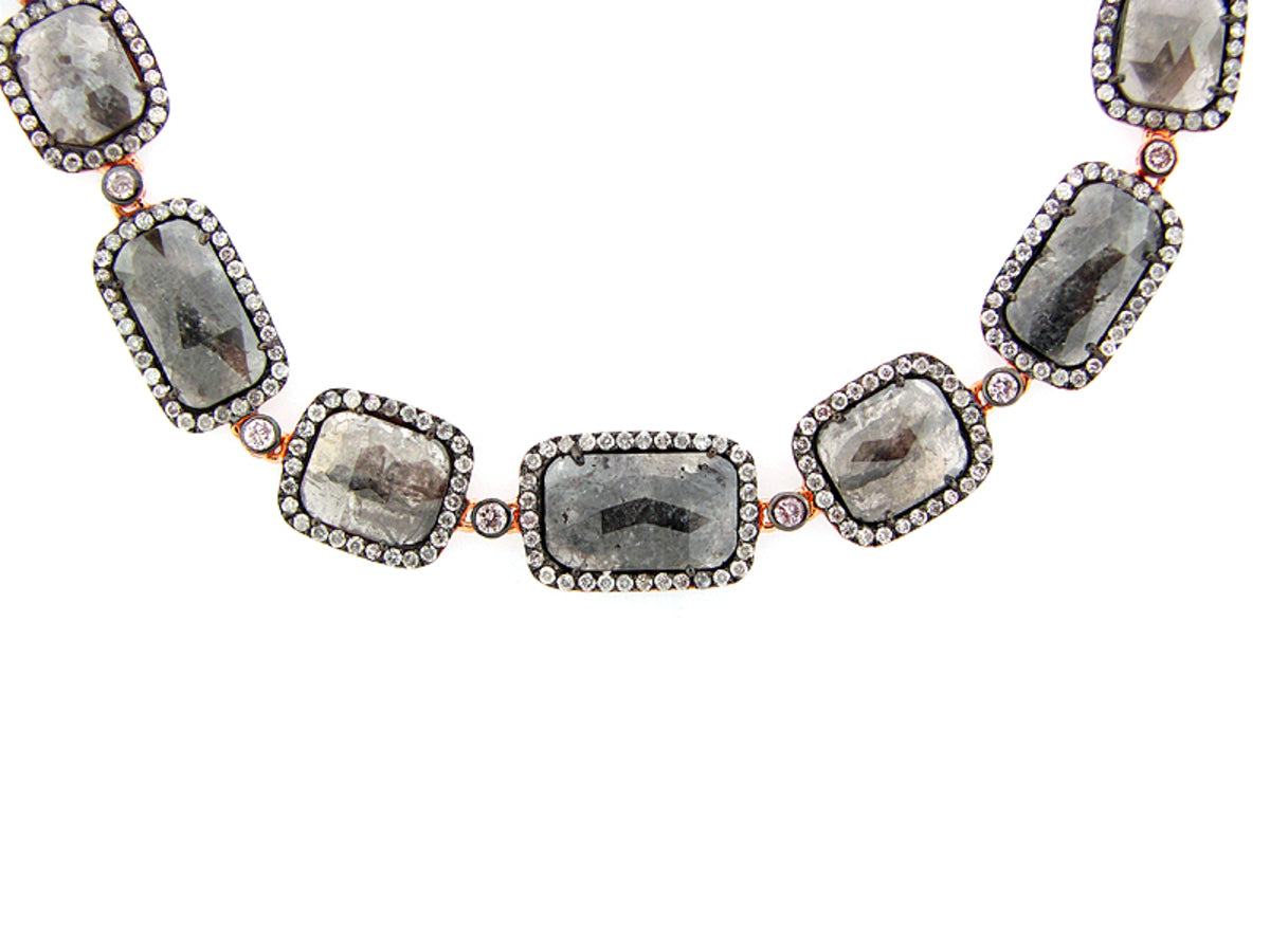 ROSE ROUGH CUT FANCY COLOR DIAMOND NECKLACE , 18KR (N), ROSE CUT DIAMOND=37.61