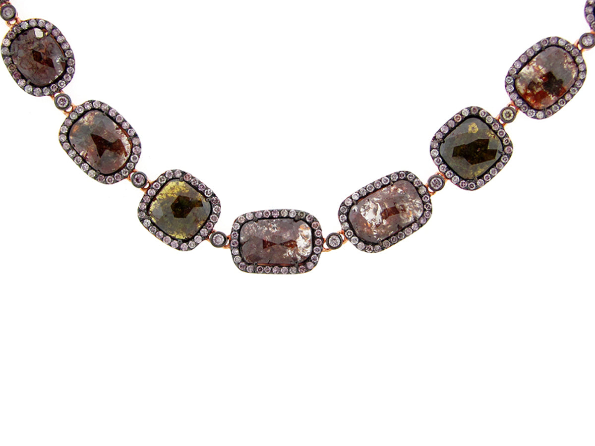 ROSE ROUGH CUT FANCY COLOR DIAMOND NECKLACE , 18KR (N)