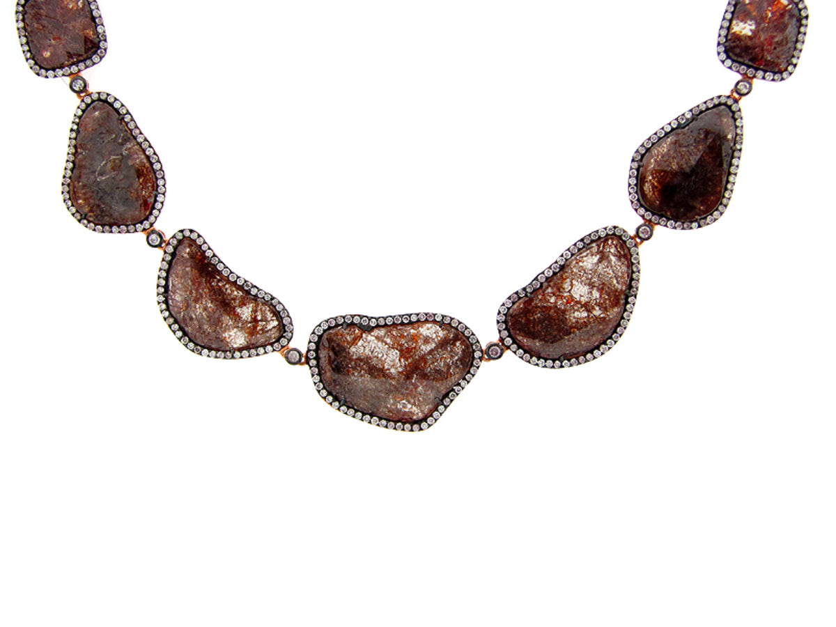 ROSE ROUGH CUT FANCY COLOR DIAMOND NECKLACE , 18KR (N)
