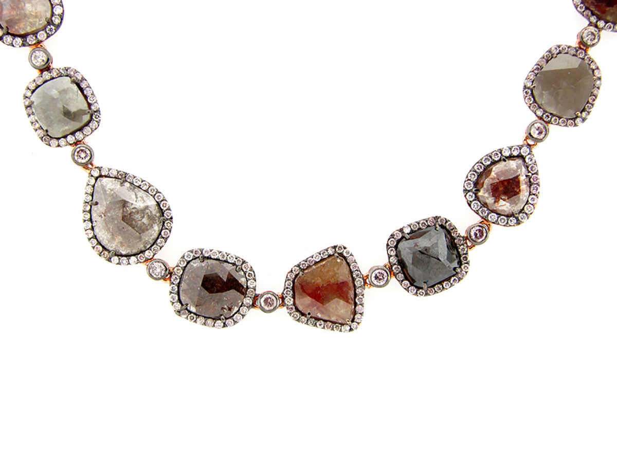 ROSE ROUGH CUT FANCY COLOR DIAMOND NECKLACE , 18KR (N)