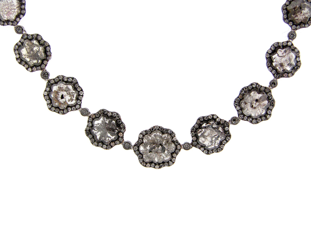 ROSE ROUGH CUT GREY SLICE DIAMOND NECKLACE , 18KW (N)