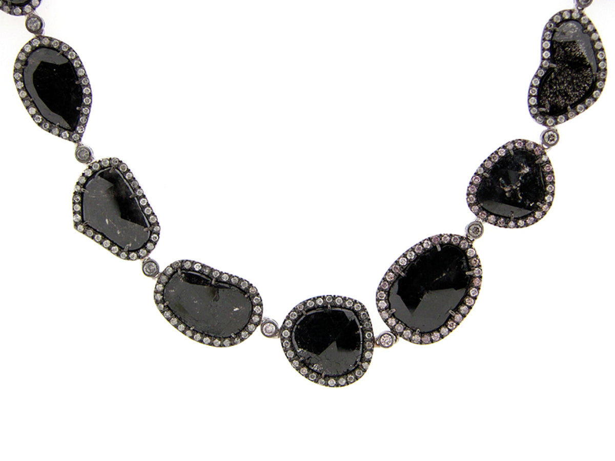 ROSE CUT SLICE BLACK  DIAMOND NECKLACE , 18KR (R)