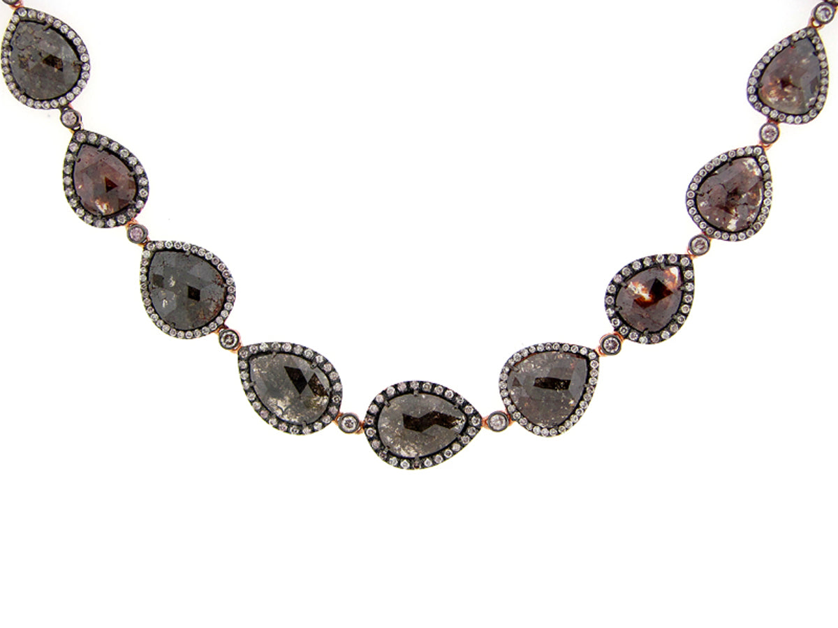 ROSE ROUGH CUT FANCY COLOR DIAMOND NECKLACE , 18KR (N)