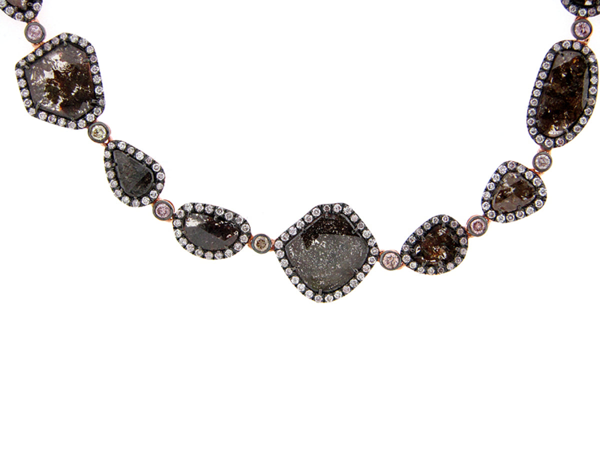 ROSE CUT SLICE FANCY COLOR DIAMOND NECKLACE , 18KR (N)