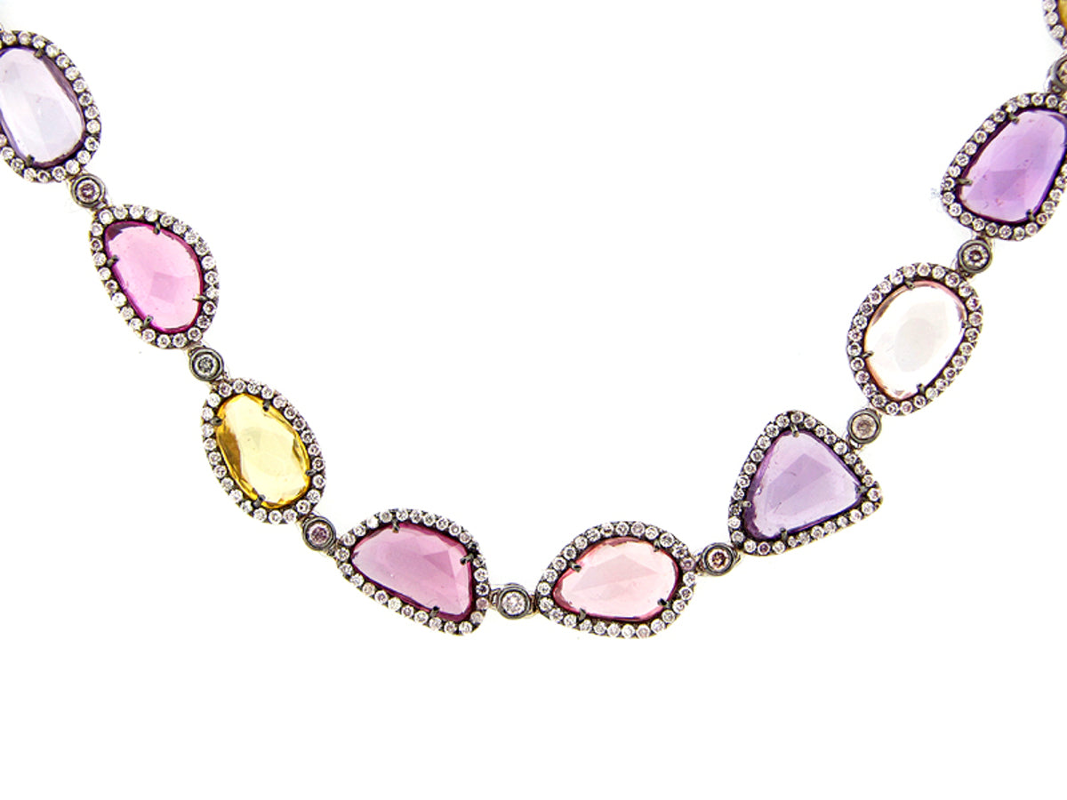 ROSE CUT FANCY SAPPHIRE & DIAMOND NECKLACE, 18KW (H/N)