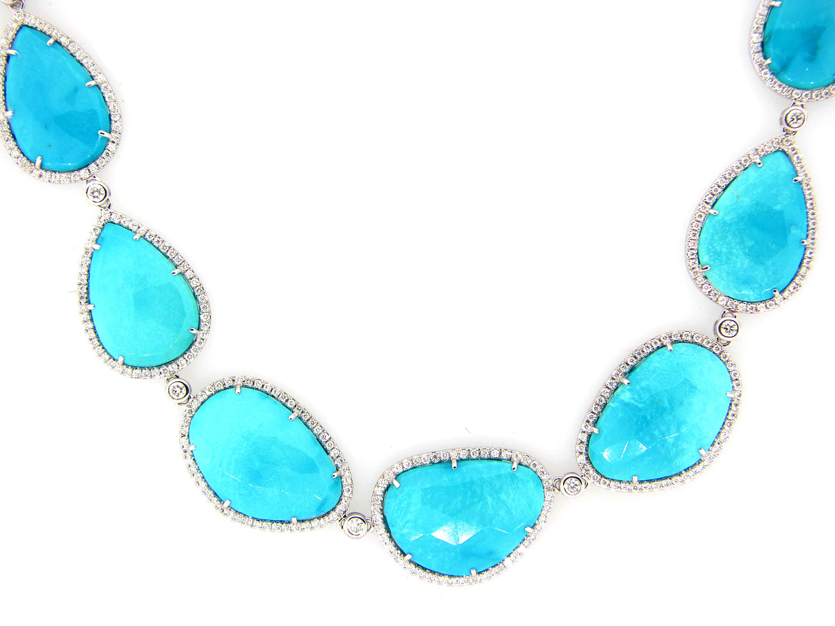 TURQUOISE & DIAMOND NECKLACE, 18KW (N)