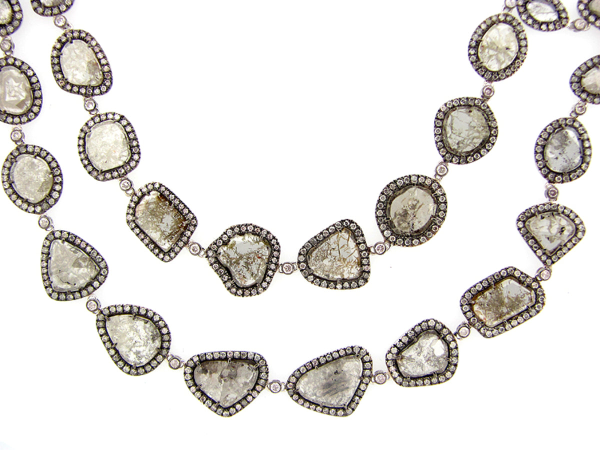 ROSE CUT SLICE GREY DIAMOND NECKLACE, 18KW (N)