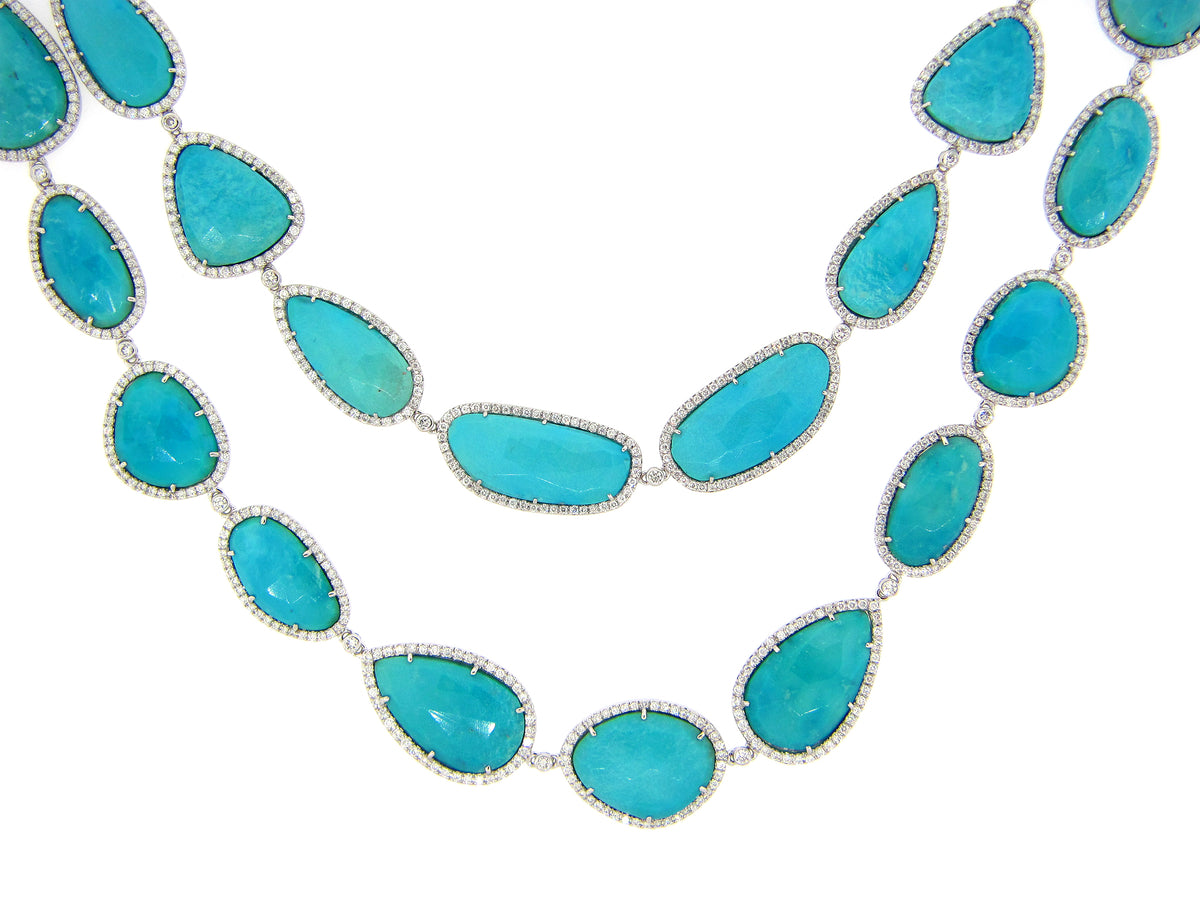 TURQUOISE & DIAMOND NECKLACE, 18KW (N)