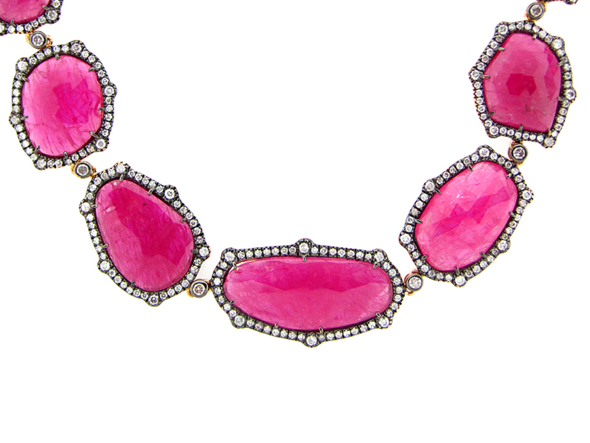 ROSE CUT SLICE RUBY & DIAMOND NECKLACE, 18KR (N)