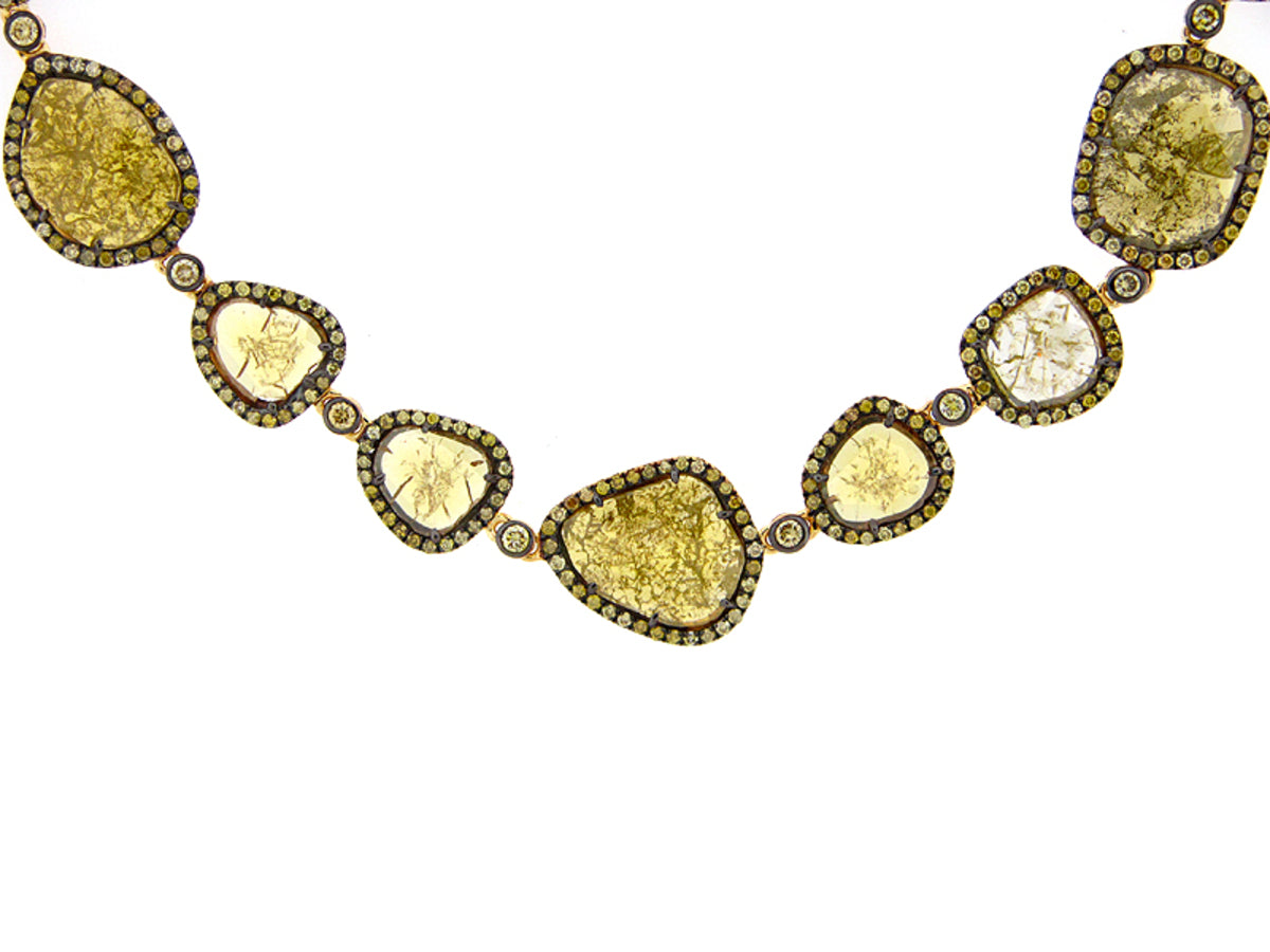 ROSE CUT SLICE YELLOW DIAMOND NECKLACE, 18KY (N)