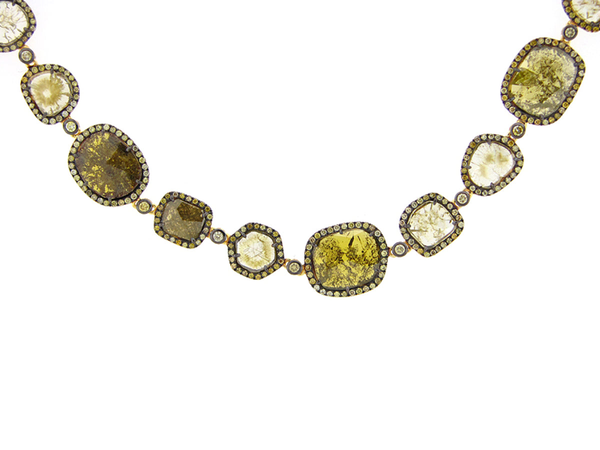 ROSE CUT SLICE YELLOW DIAMOND NECKLACE 42", 18KY (N)