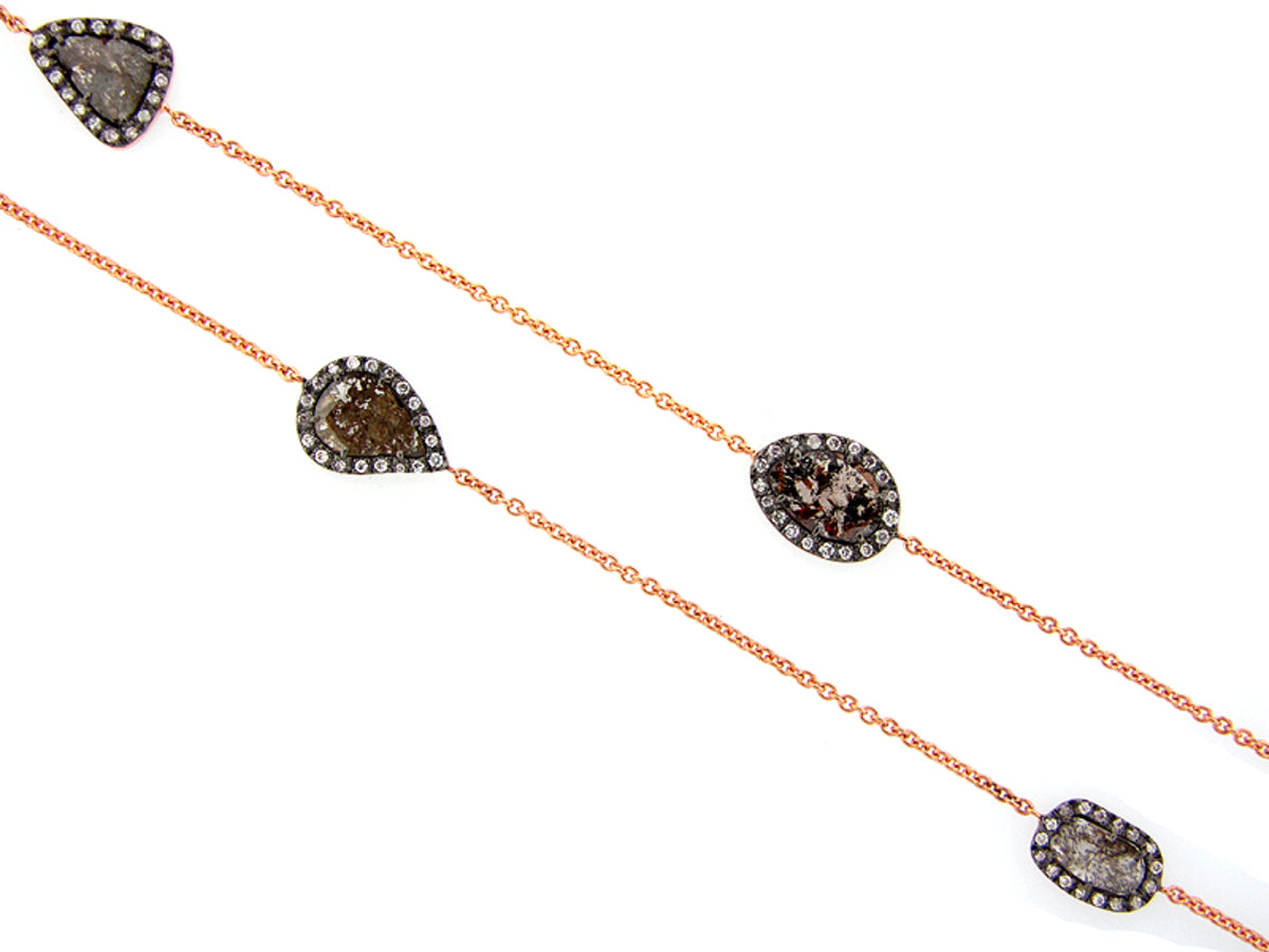 ROSE CUT SLICE BROWN DIAMOND NECKLACE 40" LONG, 18KR (N)