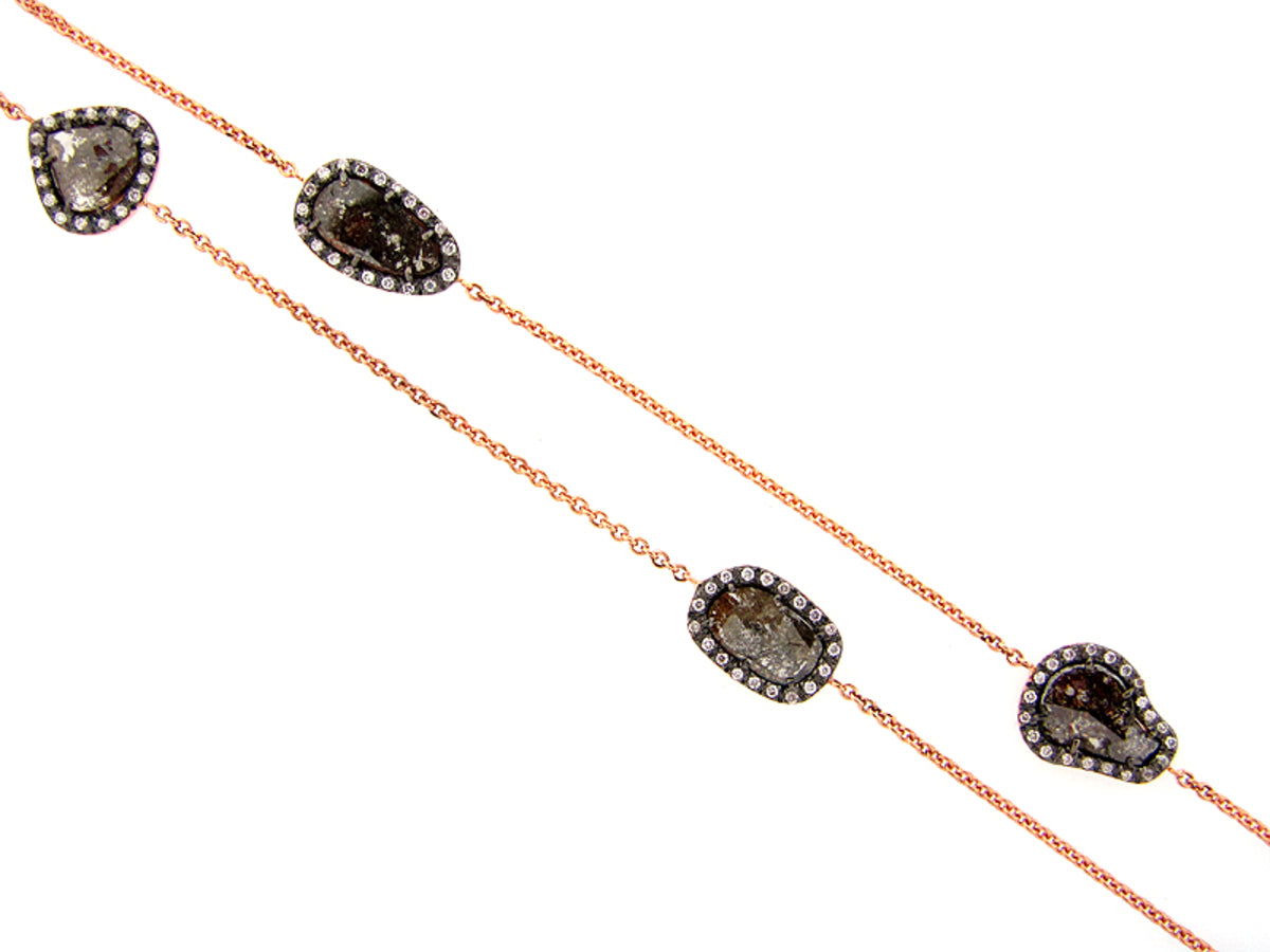 ROSE CUT SLICE BROWN DIAMOND NECKLACE 40" LONG, 18KR (N)