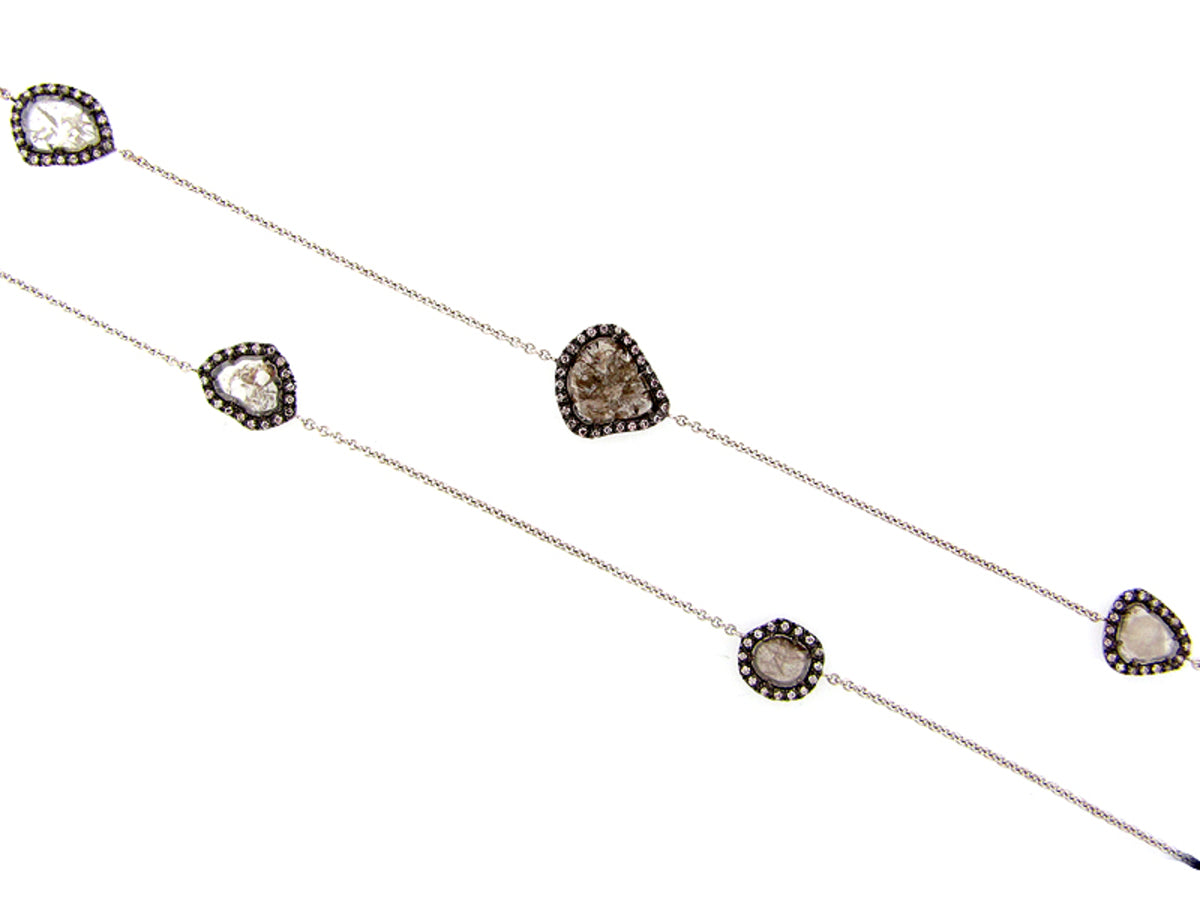 ROSE CUT SLICE GREY DIAMOND NECKLACE 40" LONG, 18KW (N)