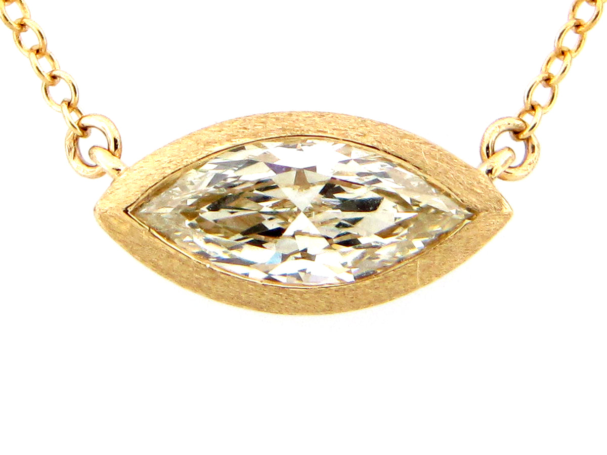 FANCY LIGHT YELLOW MARQUIS DIAMOND PENDANT NECKLACE, 18"/17"/16", 14KY (N)