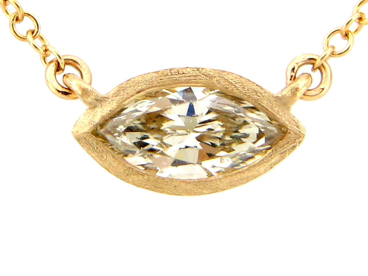 FANCY LIGHT YELLOW MARQUIS DIAMOND PENDANT NECKLACE, 18"/17"/16", SATIN FINISH,  14KY (N)