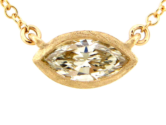 FANCY LIGHT YELLOW MARQUIS DIAMOND PENDANT NECKLACE, 18"/17"/16", SATIN FINISH,  14KY (N)