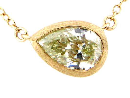 FANCY LIGHT YELLOW PEAR DIAMOND PENDANT NECKLACE, 18"/17"/16", 14KY (N)