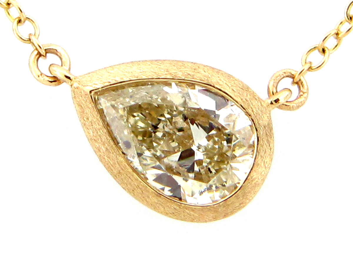 FANCY LIGHT YELLOW PEAR DIAMOND PENDANT NECKLACE, 18"/17"/16", 14KY (N)