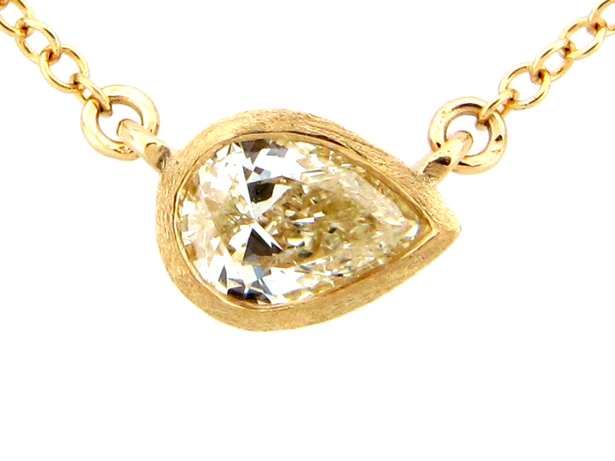 FANCY LIGHT YELLOW PEAR DIAMOND PENDANT NECKLACE, 18"/17"/16",SATIN FINISH, 14KY (N)