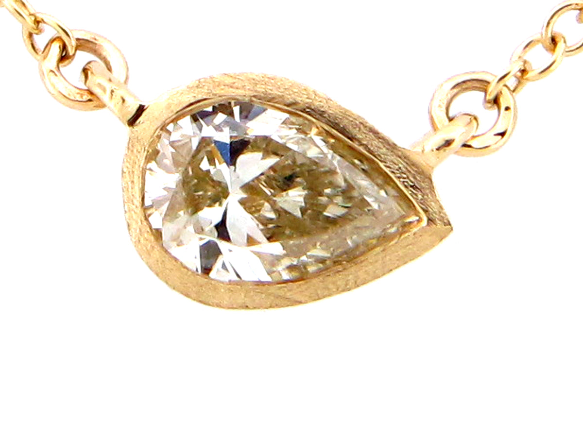 FANCY LIGHT YELLOW PEAR DIAMOND PENDANT NECKLACE, 18"/17"/16", SATIN FINISH, 14KY (N)