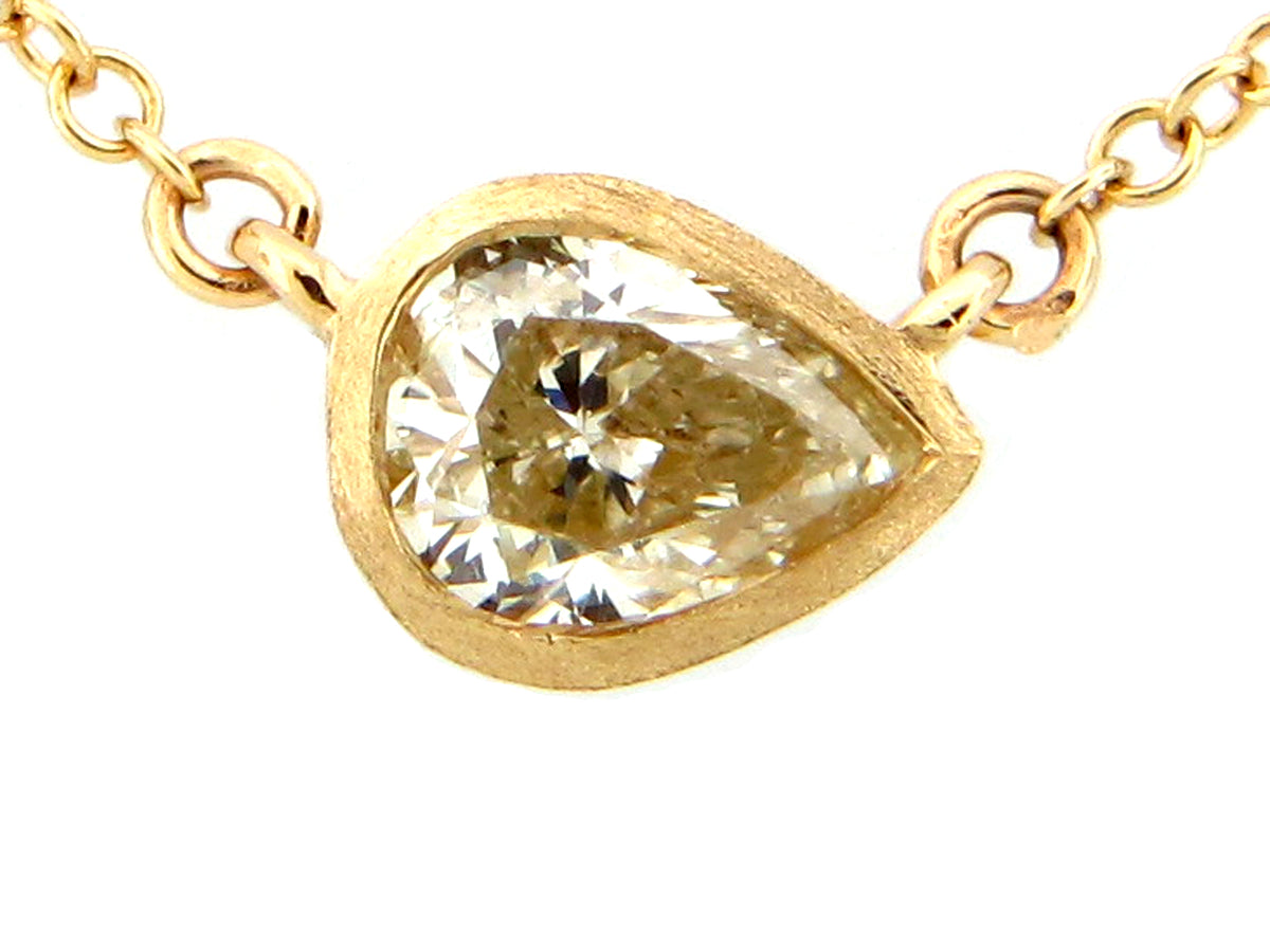 FANCY LIGHT YELLOW PEAR DIAMOND PENDANT NECKLACE, 18"/17"/16", SATIN FINISH, 14KY (N)