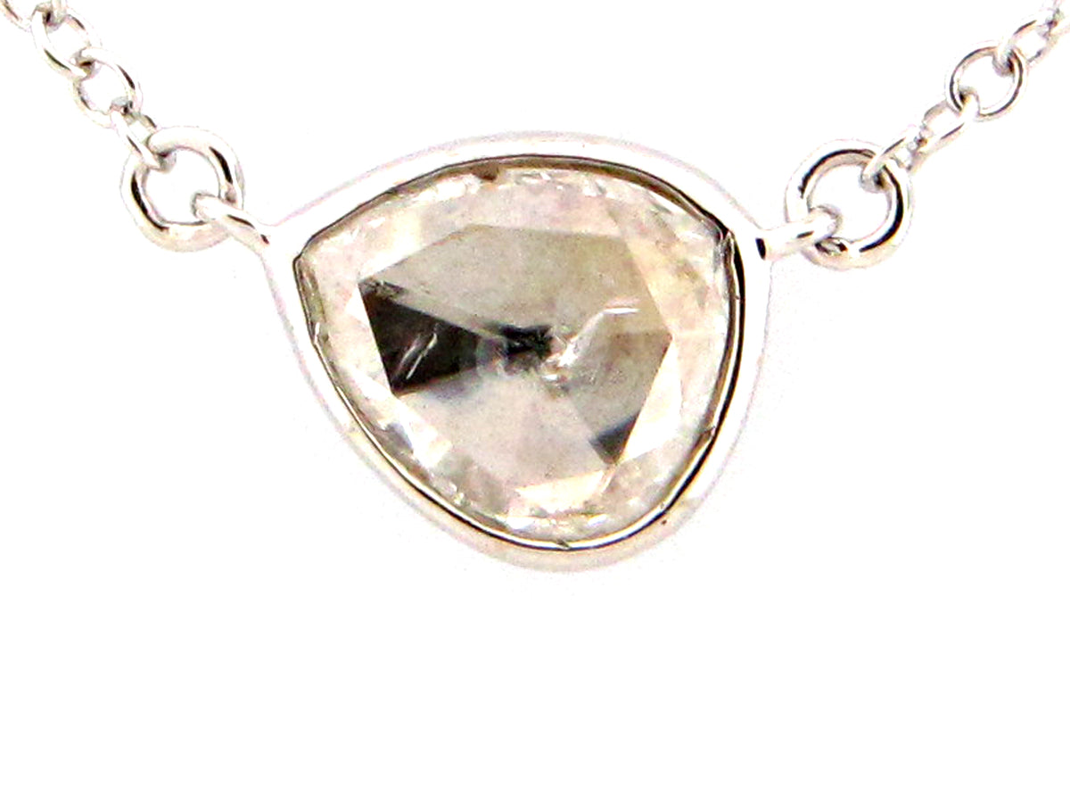 ROSE CUT PEAR DIAMOND PENDANT NECKLACE, 18"/17"/16", 14KW (N)