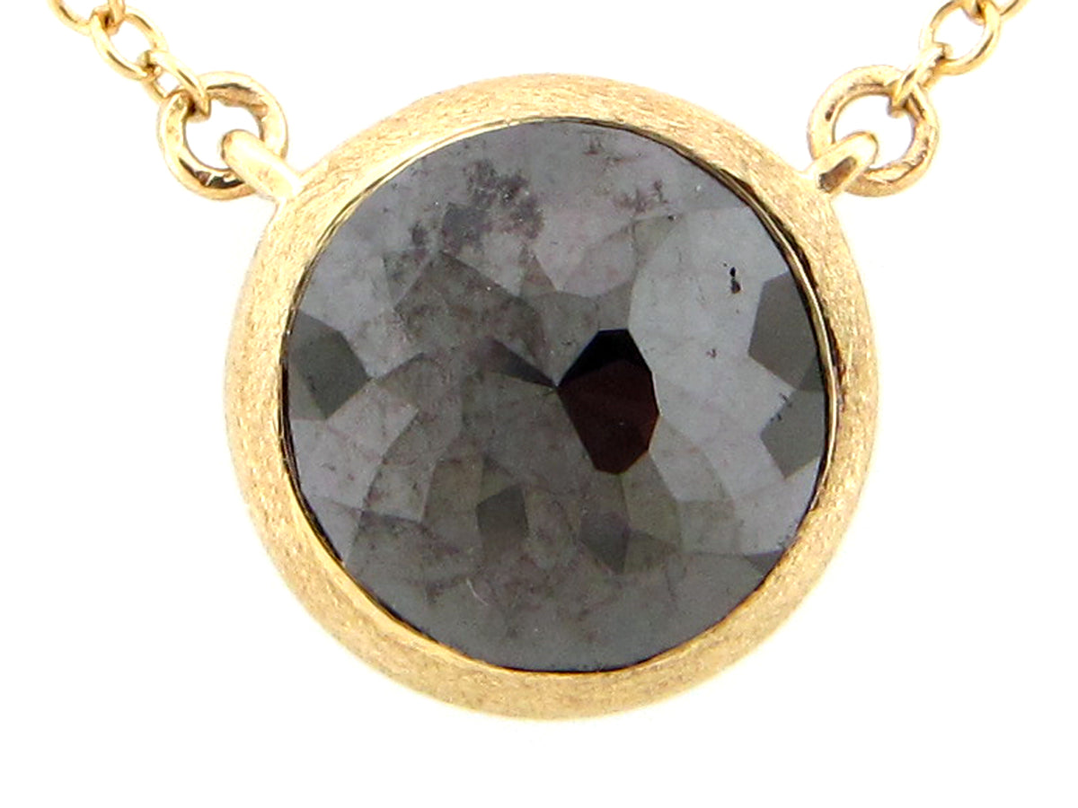 ROSE CUT BLACK DIAMOND PENDANT NECKLACE, 18"/17"/16", 14KY (R)