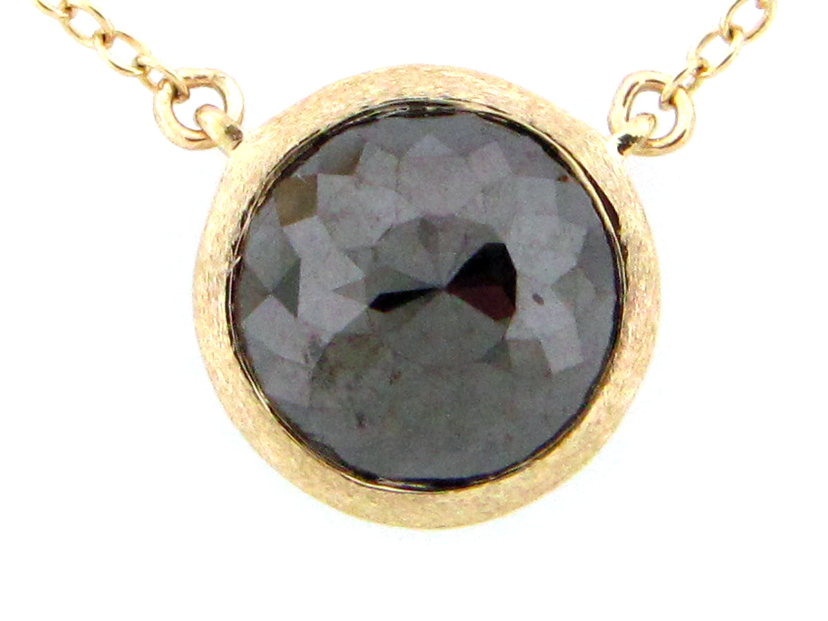 ROSE CUT BLACK DIAMOND PENDANT NECKLACE, 18"/17"/16", 14KY (R)