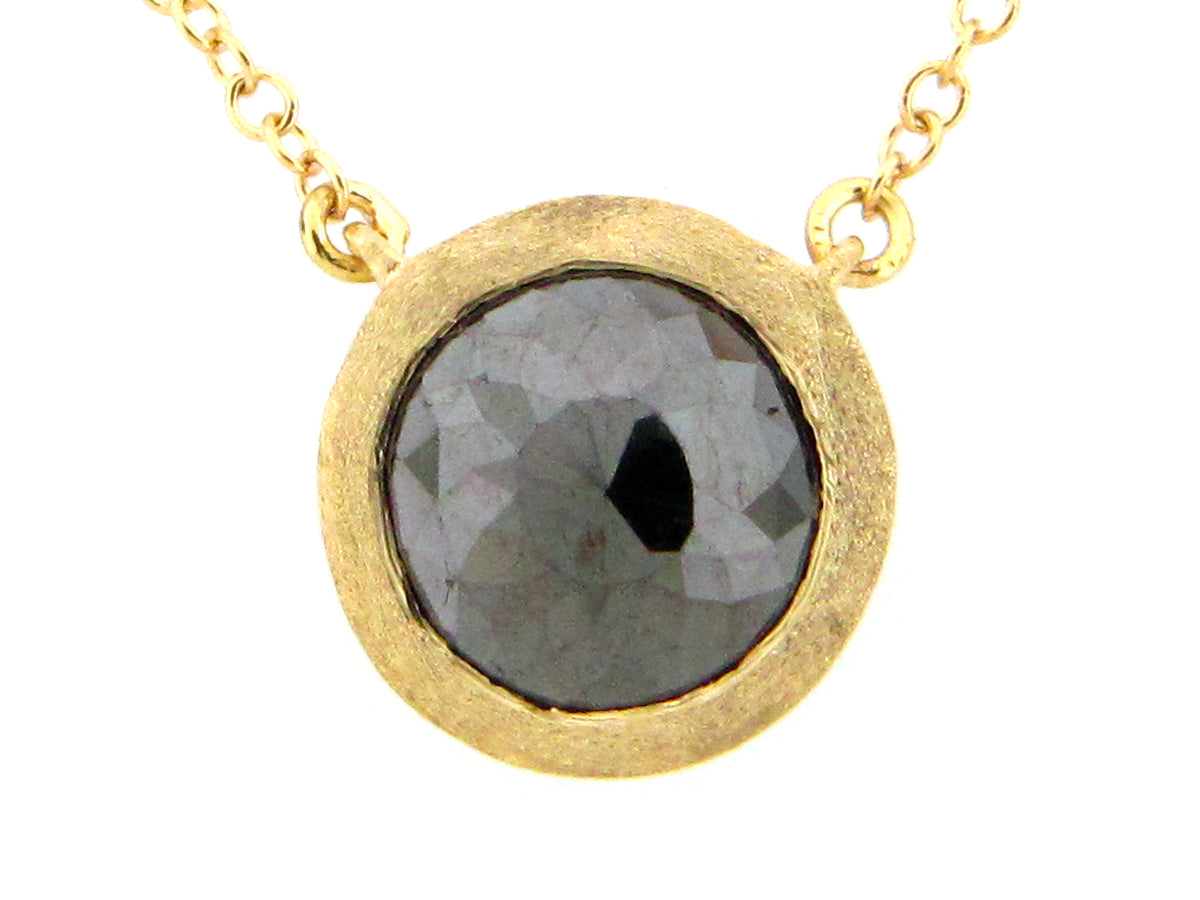 ROSE CUT BLACK DIAMOND BEZEL PENDANT NECKLACE, 18"/17"/16", SATIN FINISH, 18KY (R)