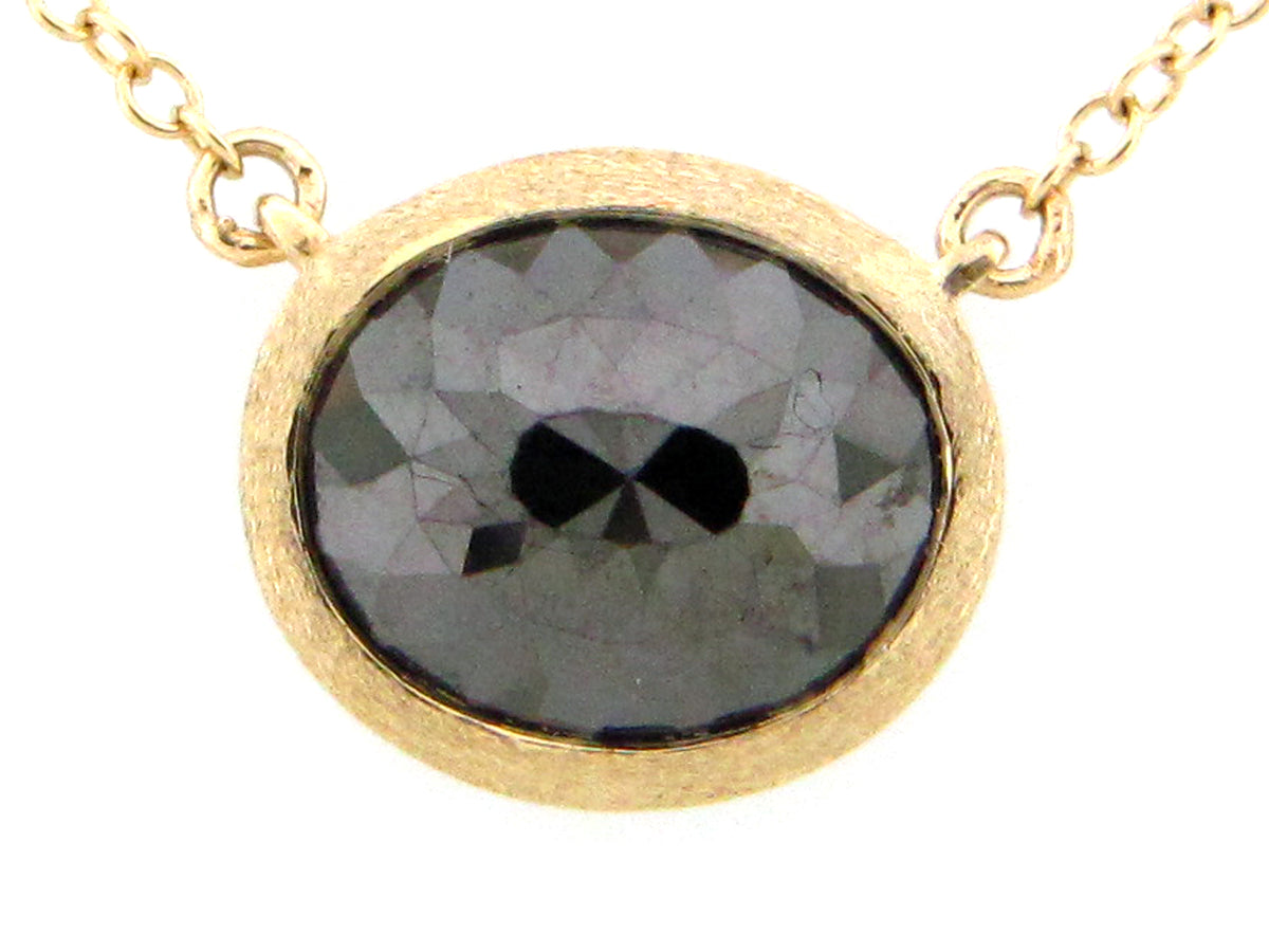 ROSE CUT BLACK DIAMOND PENDANT NECKLACE, 18"/17"/16", 14KY (R)