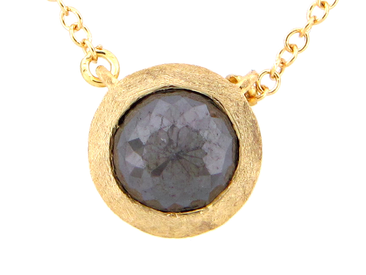 ROSE CUT BLACK DIAMOND BEZEL PENDANT NECKLACE, 18"/17"/16", SATIN FINISH