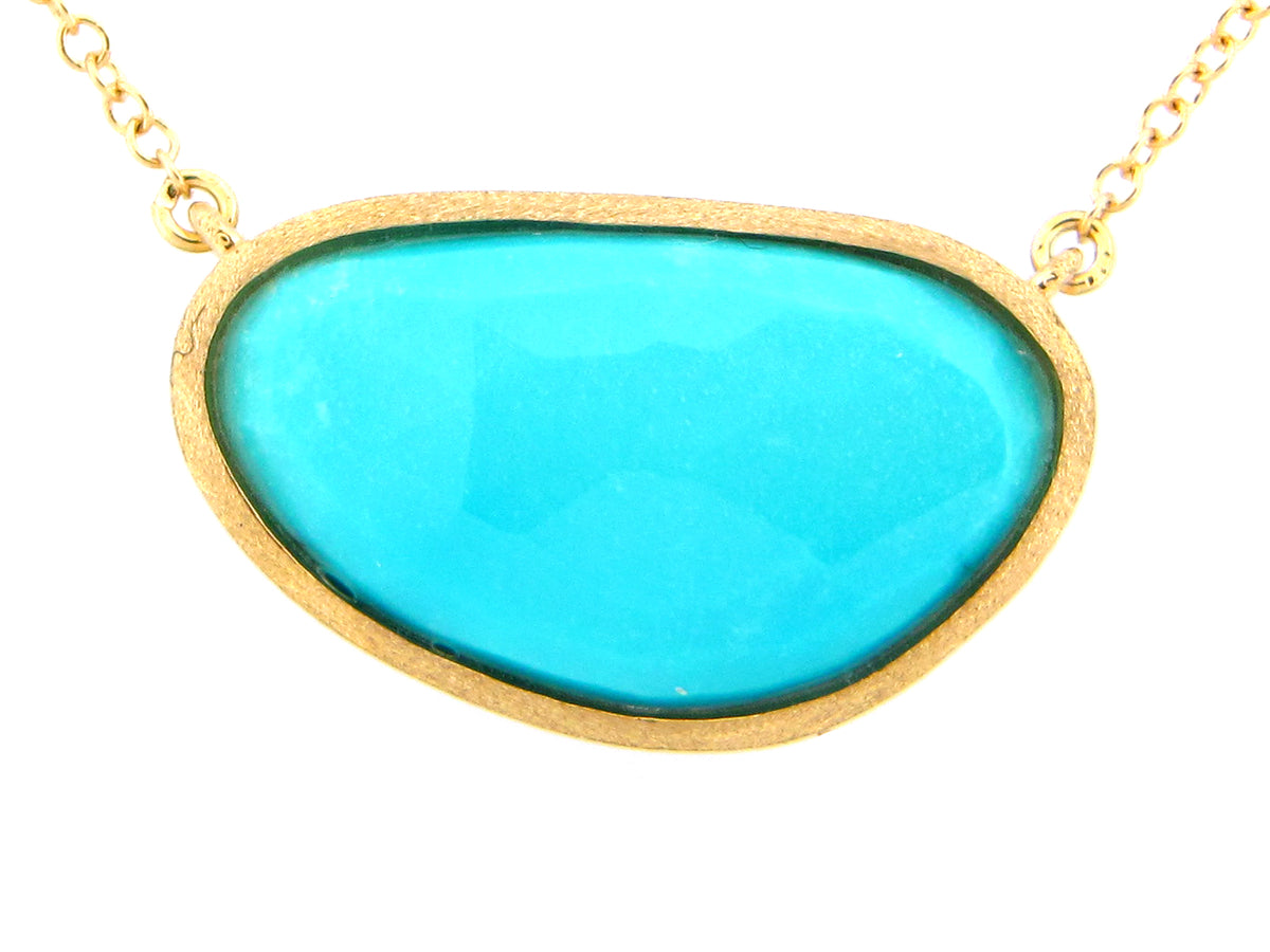 TURQUOISE PENDANT NECKLACE, 18"/17"/16", SATIN FINISH, 18KY (H)