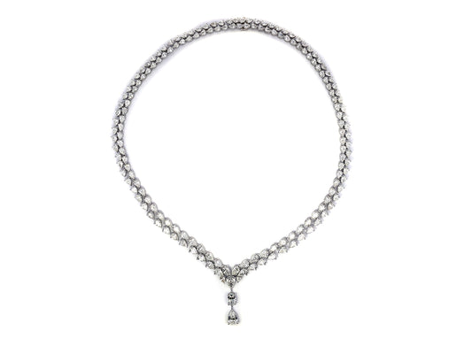 DIAMOND P/S 2 ROW DROP NECKLACE, 16", GIA CERTS